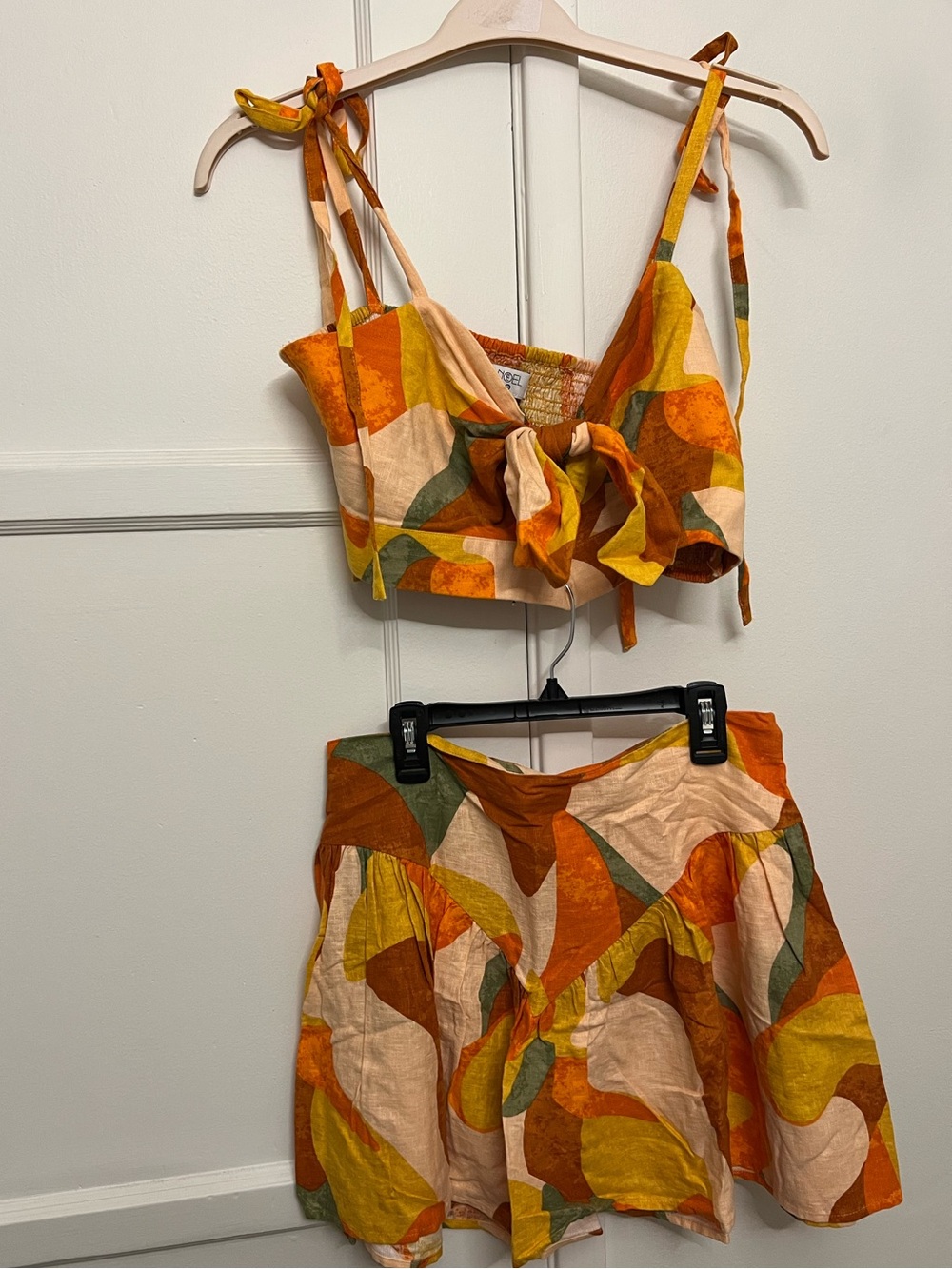 Women’s Tie-Front Crop Top & A-Line Skirt Set - Orange Multi